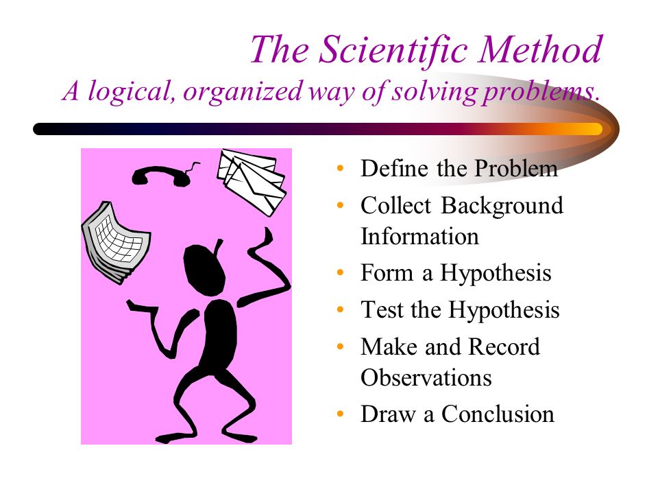 The Scientific Method A logical, organized way of solving problems.