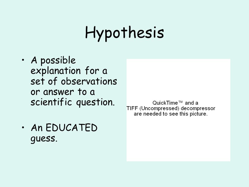 Hypothesis A possible explanation for a set of observations or answer to a scientific question.
