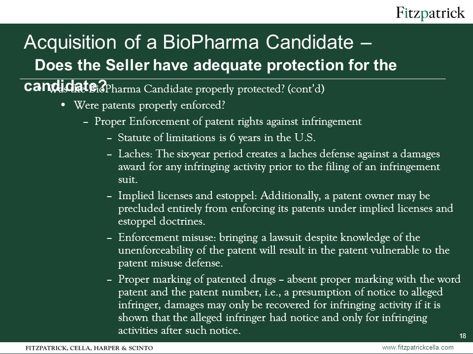 18   Acquisition of a BioPharma Candidate – Does the Seller have adequate protection for the candidate.