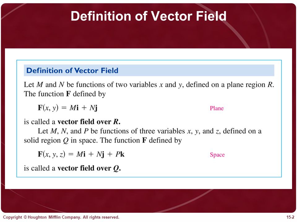 Copyright © Houghton Mifflin Company. All rights reserved.15-2 Definition of Vector Field