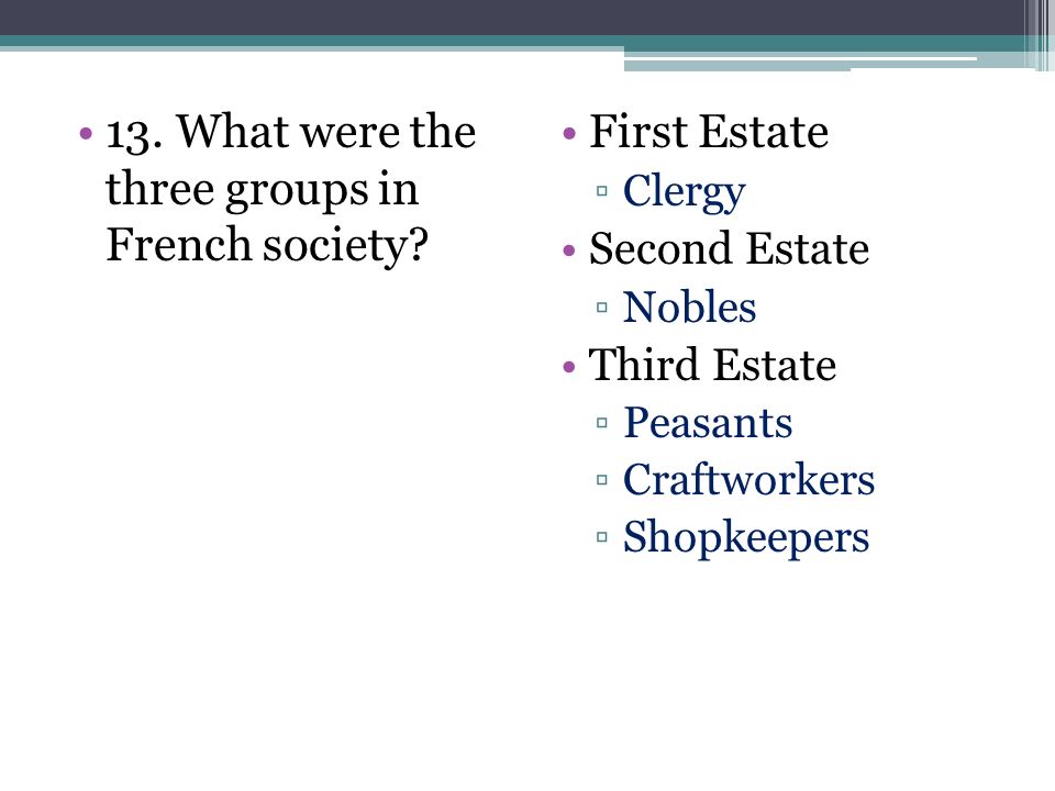13. What were the three groups in French society.