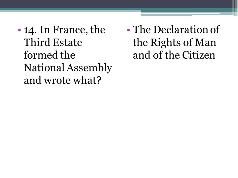 14. In France, the Third Estate formed the National Assembly and wrote what.