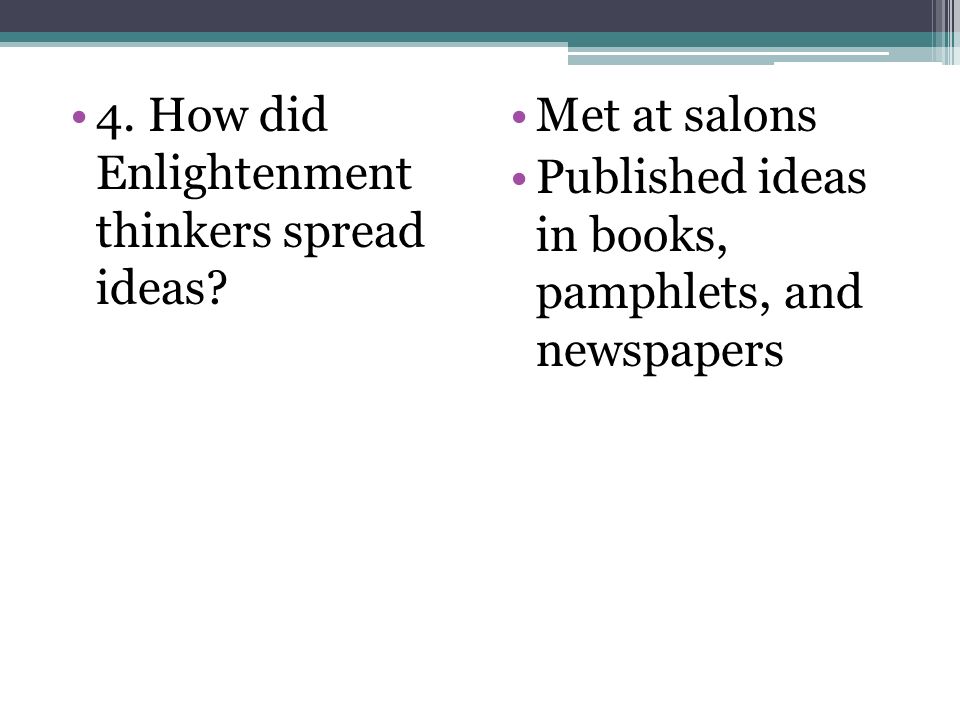 4. How did Enlightenment thinkers spread ideas.