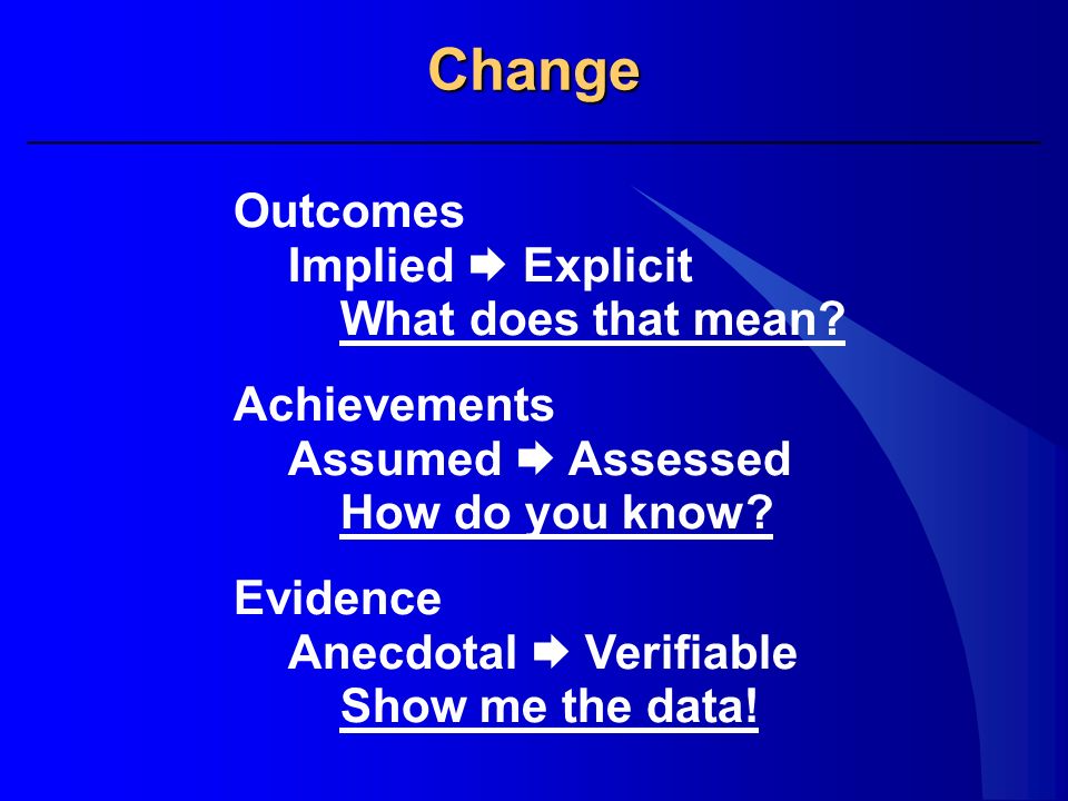 Change Outcomes Implied  Explicit What does that mean.
