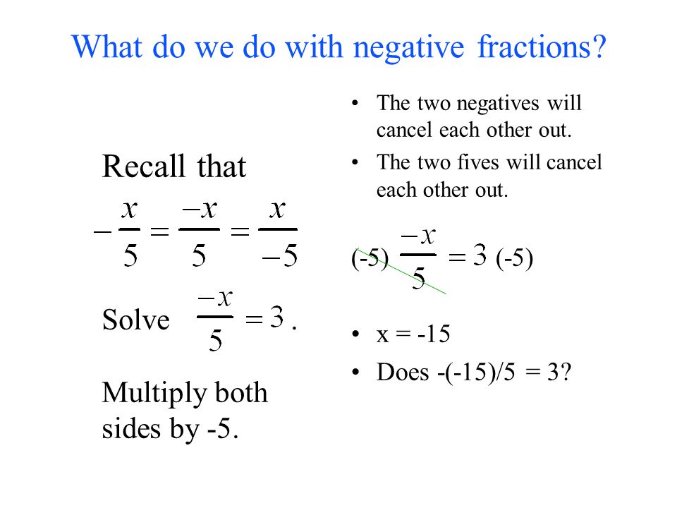 A fraction times a variable: The two step method: Ex: 2x =