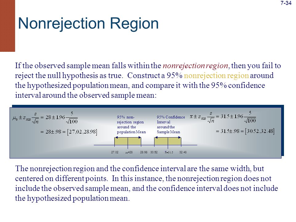 If the observed sample mean falls within the nonrejection region, then you fail to reject the null hypothesis as true.