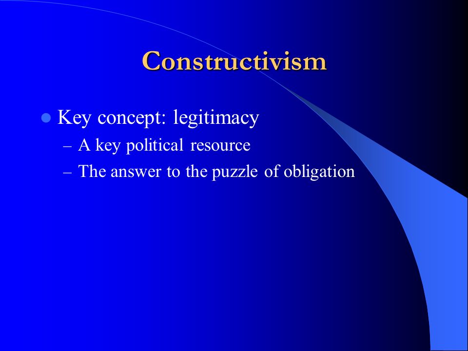 Constructivism The social nature of politics The role of law Law Discourse, persuasion Socialization, identity Interests