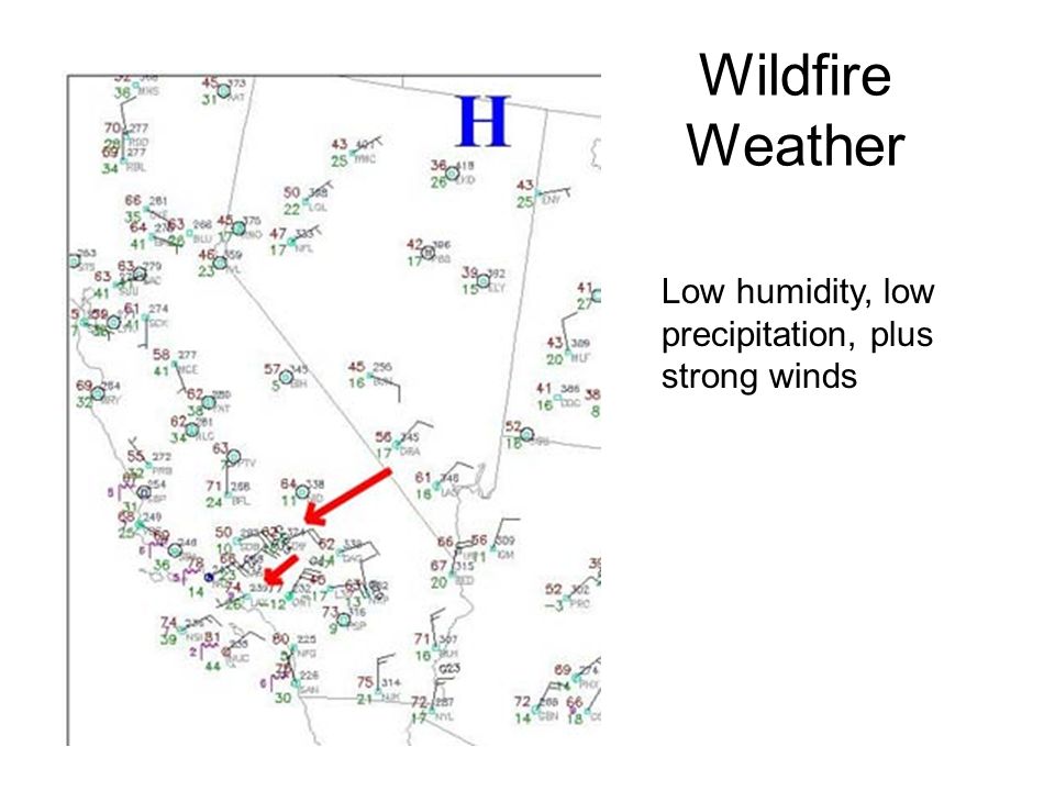 Wildfire Weather Low humidity, low precipitation, plus strong winds
