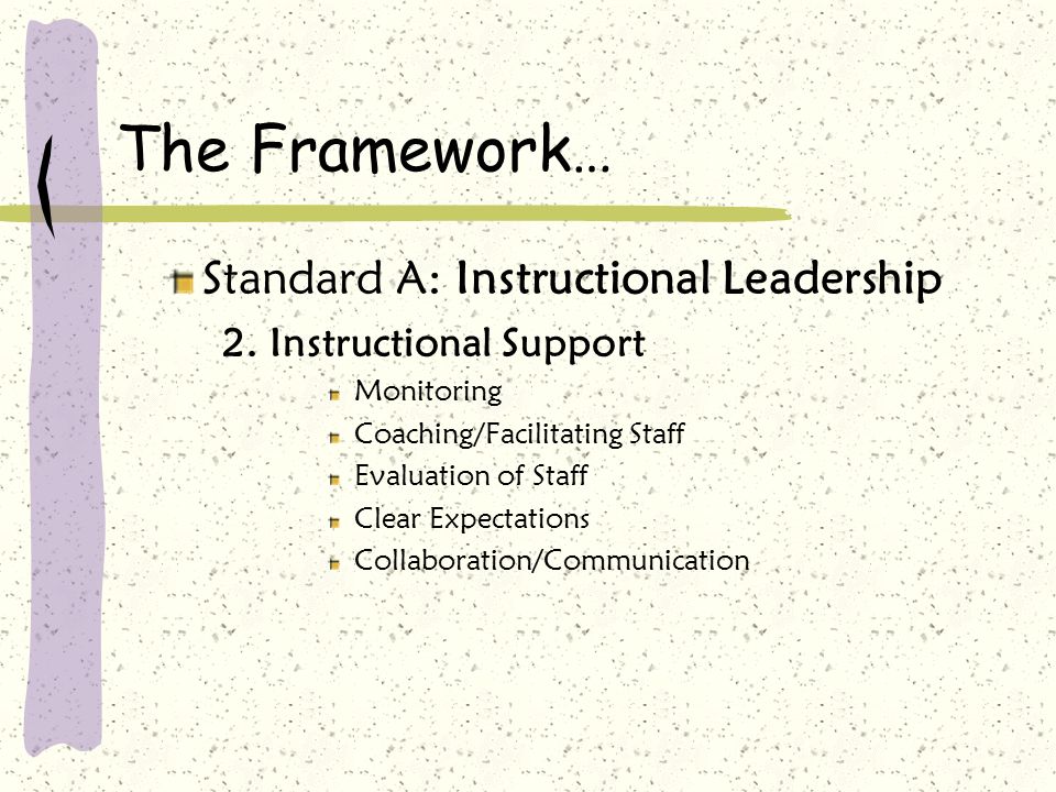 The Framework… Standard A: Instructional Leadership 2.