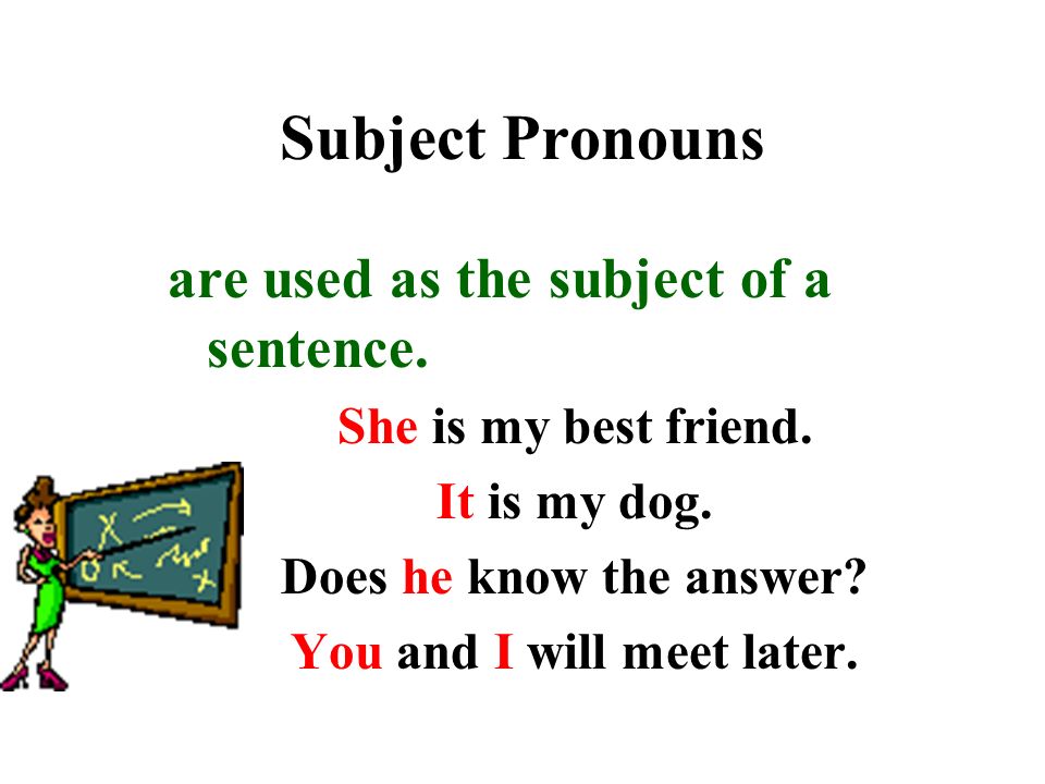 Subject Pronouns are used as the subject of a sentence.