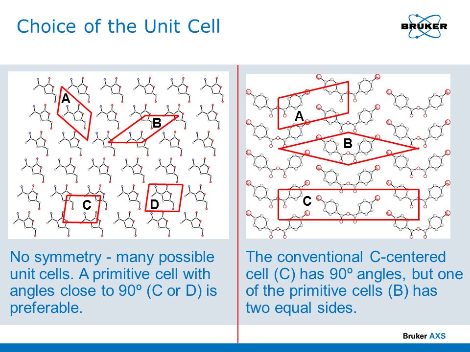 No symmetry - many possible unit cells.