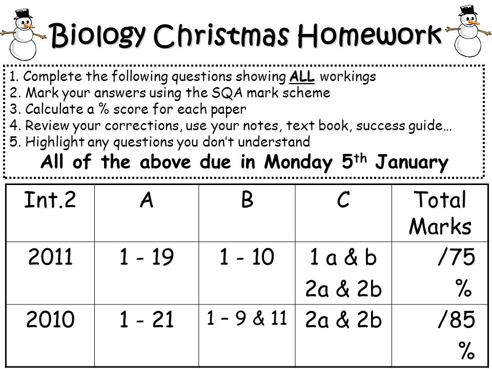 Biology Christmas Homework ALL 1. Complete the following questions showing ALL workings 2.