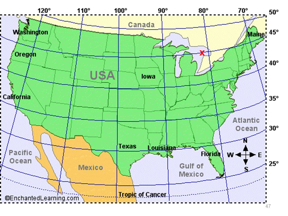 Параллели северной америки на карте. Карта США С широтами и долготами. США широта. Широта Северной границы США. Карта США С параллелями и меридианами.