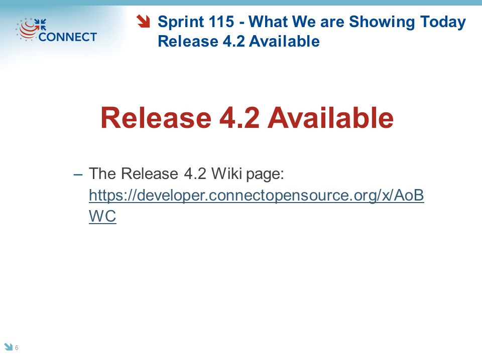 Sprint What We are Showing Today Release 4.2 Available Release 4.2 Available –The Release 4.2 Wiki page:   WC   WC 6