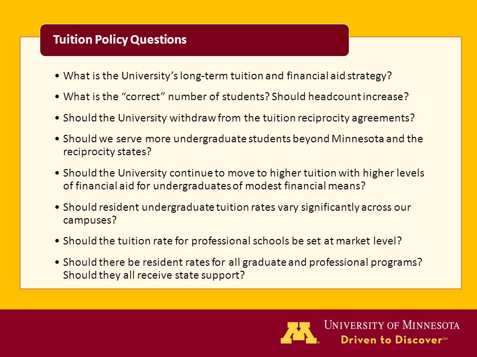 What is the University’s long-term tuition and financial aid strategy.