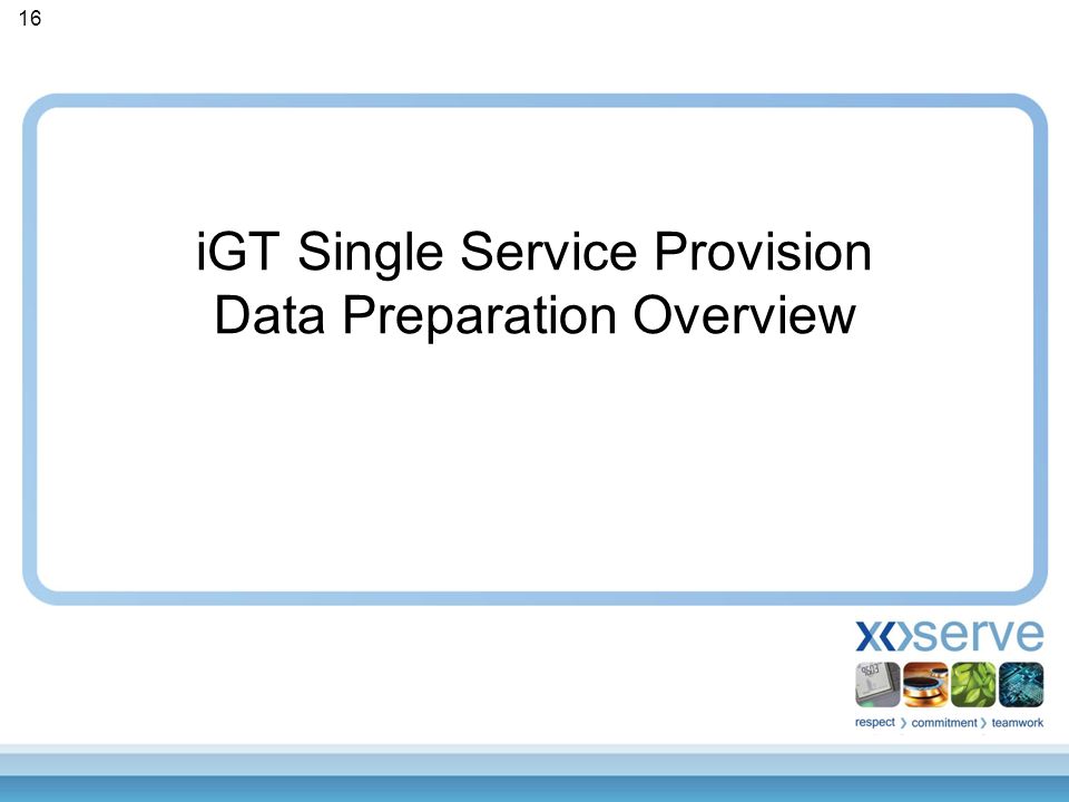 iGT Single Service Provision Data Preparation Overview 16