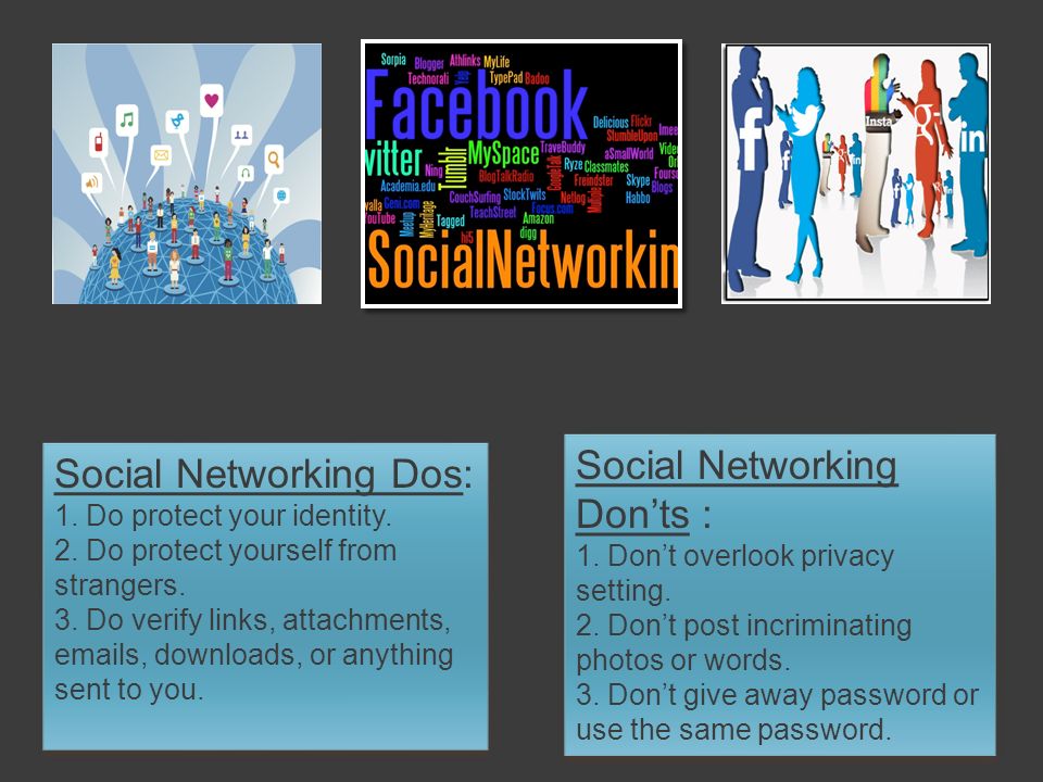 CHOOSE A Social Networking Dos: 1. Do protect your identity.