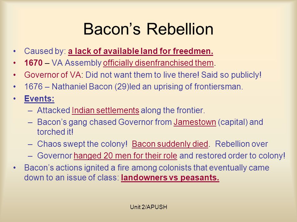 Bacon's Rebellion, Summary, Facts, Significance, APUSH, Timeline