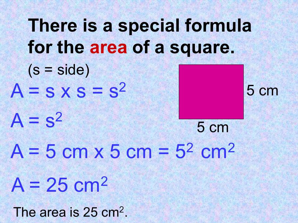 There is a special formula for the area of a square.