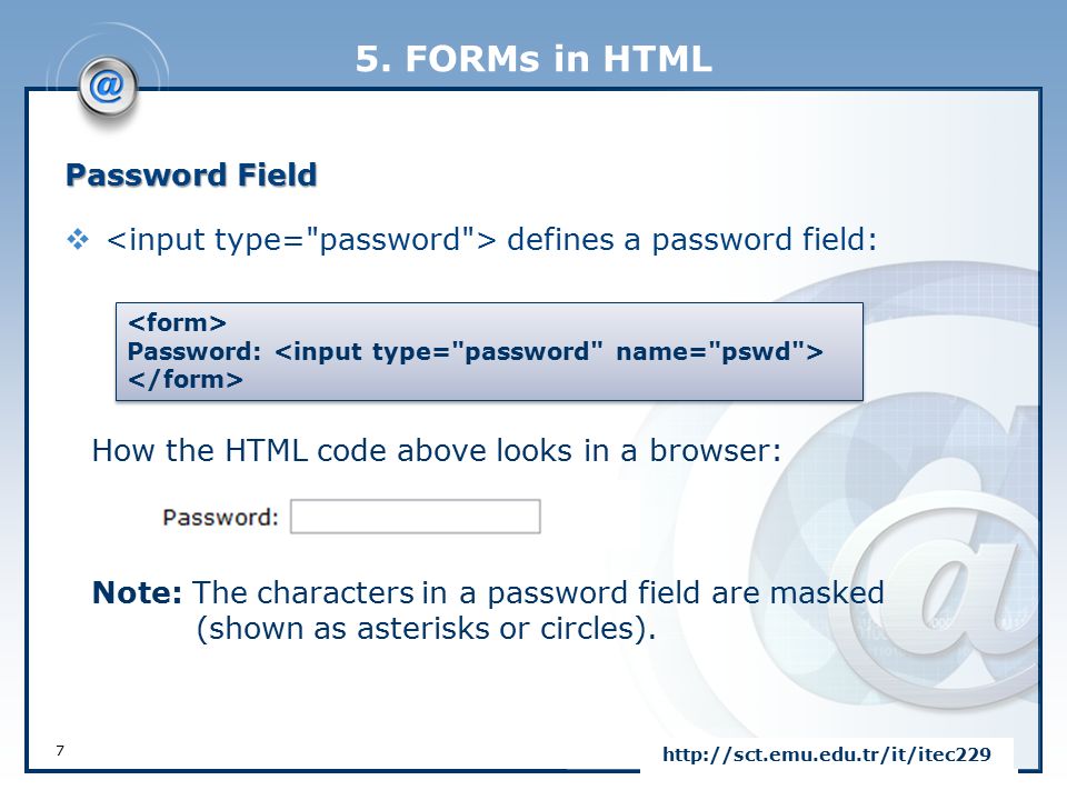 LOGO FORMs in HTML CHAPTER 5 Eastern Mediterranean University School of ...
