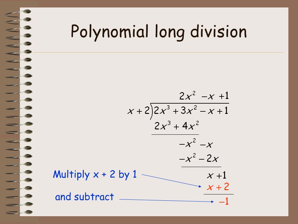 Polynomial long division Multiply x + 2 by 1 and subtract