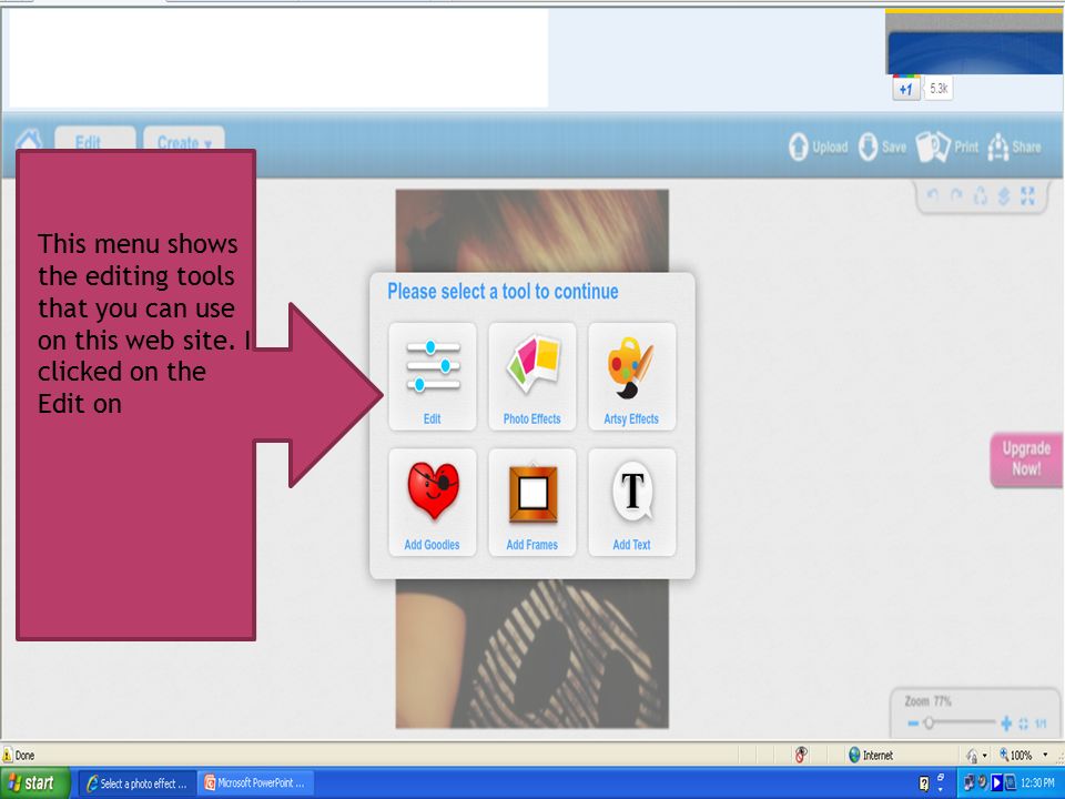 This menu shows the editing tools that you can use on this web site. I clicked on the Edit on
