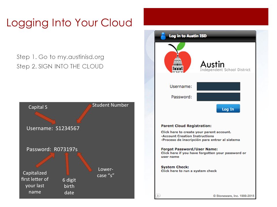 Logging Into Your Cloud Step 1. Go to my.austinisd.org Step 2. SIGN INTO THE CLOUD