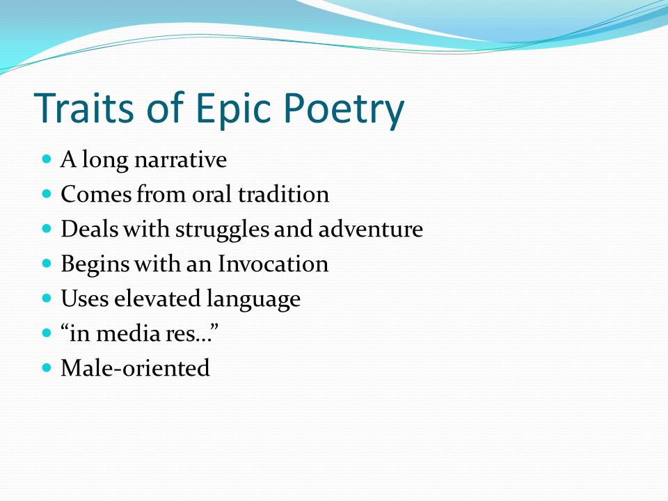 5 elements of an epic poem
