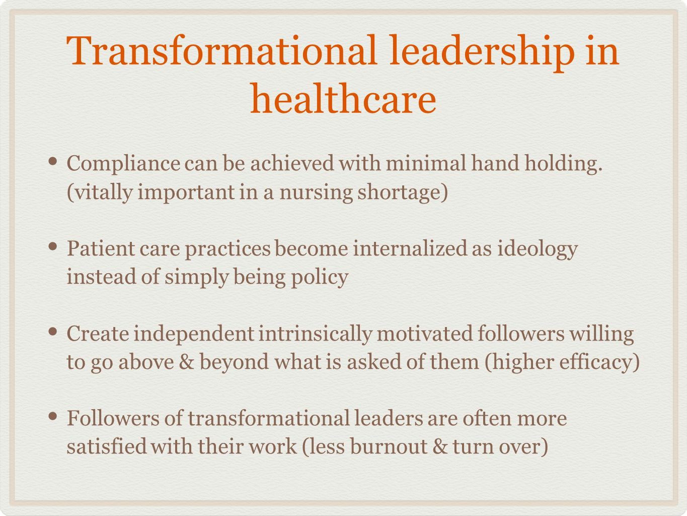 transformational leadership in healthcare today