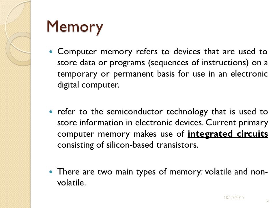CIM101 : Introduction to computer Lecture 3 Memory. - ppt download