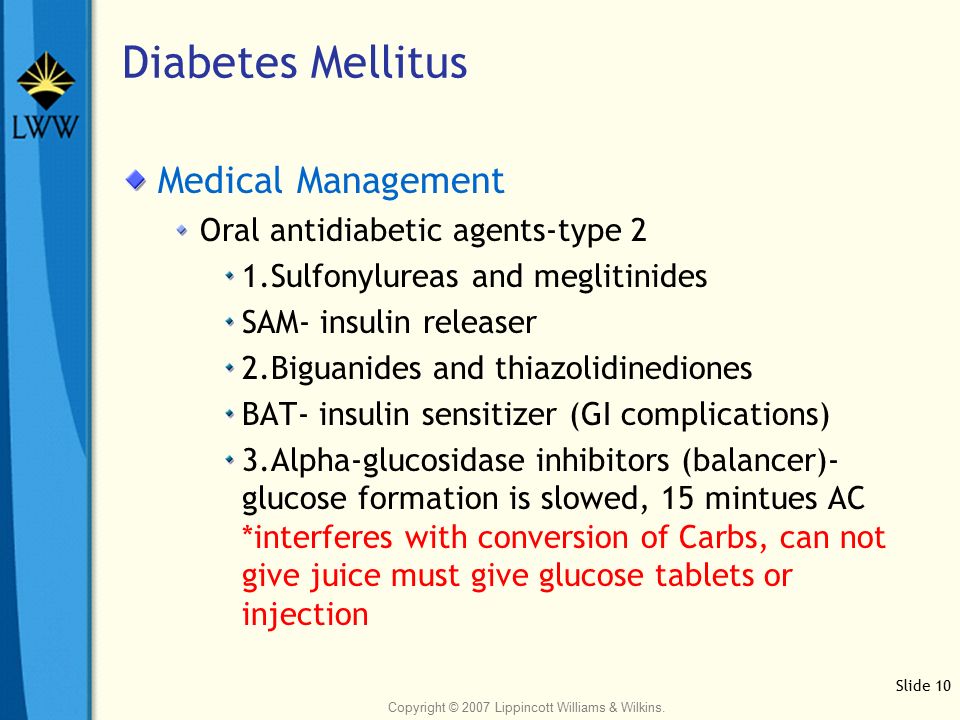 medical management of diabetes mellitus)