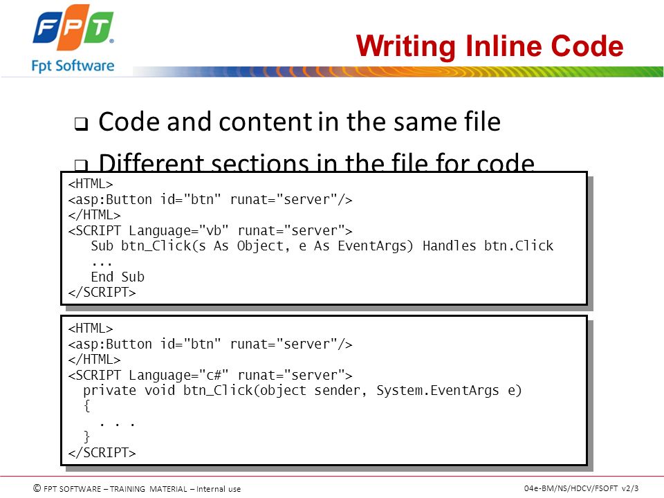 © FPT SOFTWARE – TRAINING MATERIAL – Internal use 04e-BM/NS/HDCV/FSOFT ...