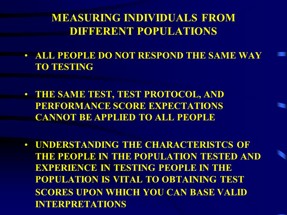 CHALLENGES IN MEASURING INDIVIDUALS WITH DISABILITIES FINDING OR DEVELOPING A TEST OR BATTERY OF TESTS FOR EACH POSSIBLE COMBINATION OF DISABLING CONDITIONS FINDING NORM-REFERENCED AND/OR CRITERION- REFERENCED STANDARDS SHORTER ATTENTION SPAN AND PROBLEMS WITH COMPLICATED DIRECTIONS; BOTH OVER AND UNDER VERBALIZING CAN HINDER PERFORMANCE AND REDUCE RELIABILITY OFTEN DIFFICULT TO HAVE INDIVIDUALS TEST EACH OTHER IN PAIRS VAST HETEROGENEITY IN NEEDS AND PERFORMANCE LEVELS WIDE DIFFERENCES IN ABILITY FROM INDIVIDUALS WITHOUT DISABILITIES, MAKING THE RELIABILITY AND VALIDITY FOR COMMON TESTS QUESTIONABLE LACK OF EXPERIENCE WITH TEST PERFORMANCES THUS DECREASING THE RELIABILITY AND VALIDITY OF COMMON TESTS DIFFICULTY IN STAYING ON TASK AND GIVING MAXIMUM EXERTION BECAUSE THEY DO NOT UNDERSTAND WHY OR HOW TO GIVE IT, OR DO NOT UNDERSTAND THE TEST PROTOCOL
