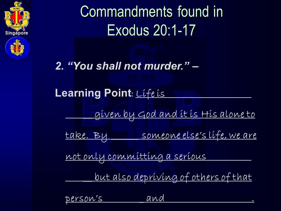 Singapore Commandments found in Exodus 20: