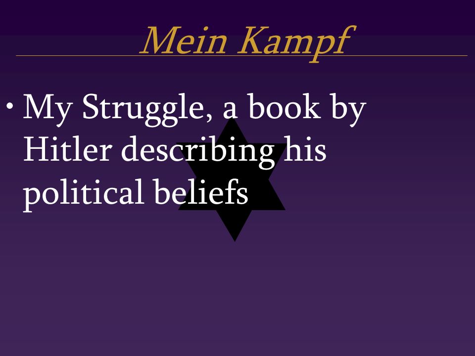 Mein Kampf My Struggle, a book by Hitler describing his political beliefs