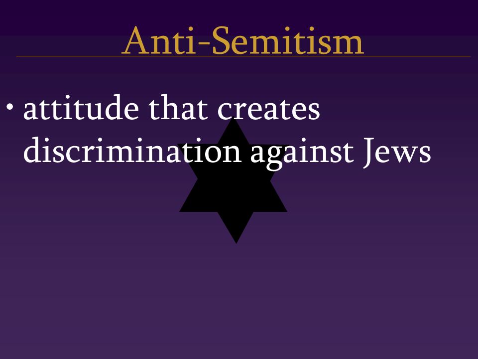 Anti-Semitism attitude that creates discrimination against Jews