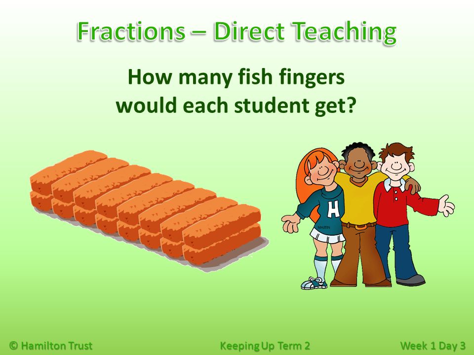 © Hamilton Trust Keeping Up Term 2 Week 1 Day 3 How many fish fingers would each student get