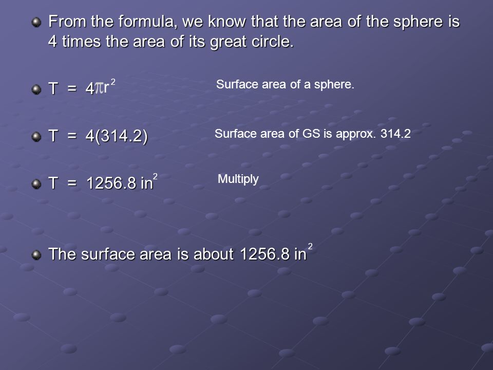 From the formula, we know that the area of the sphere is 4 times the area of its great circle.