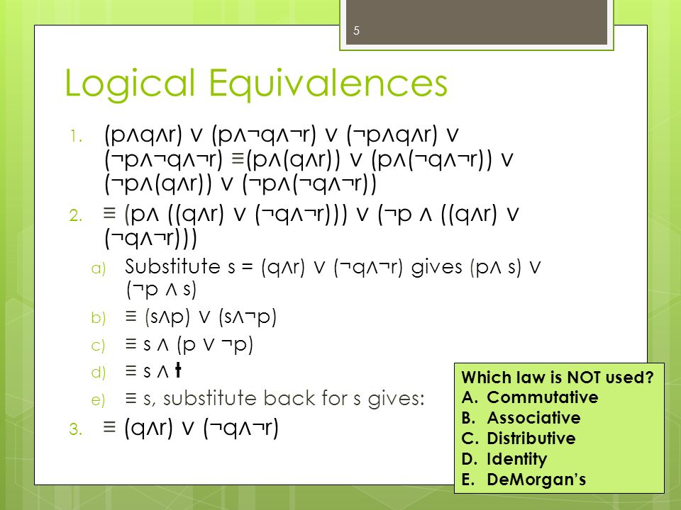 Logical Equivalences 1.