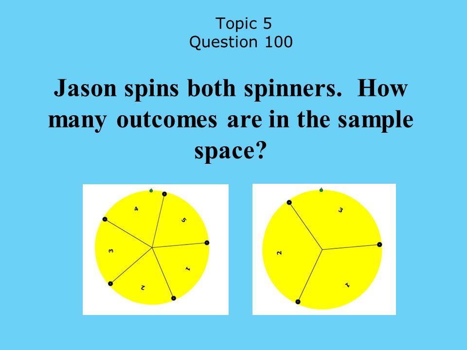 Topic 5 Question 100 Jason spins both spinners. How many outcomes are in the sample space