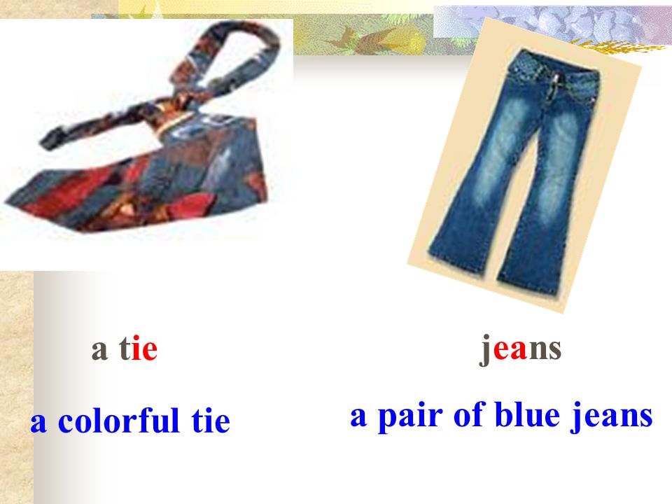 a colorful tie a pair of blue jeans a tie jeans
