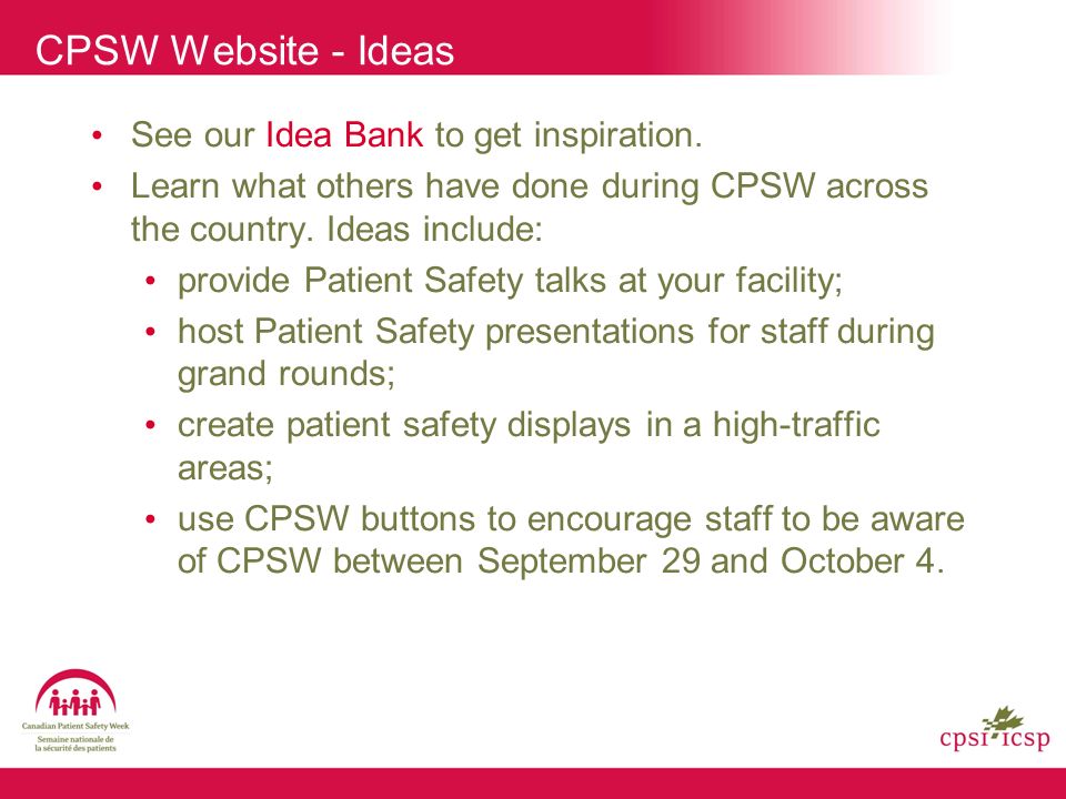 CPSW Website - Ideas See our Idea Bank to get inspiration.