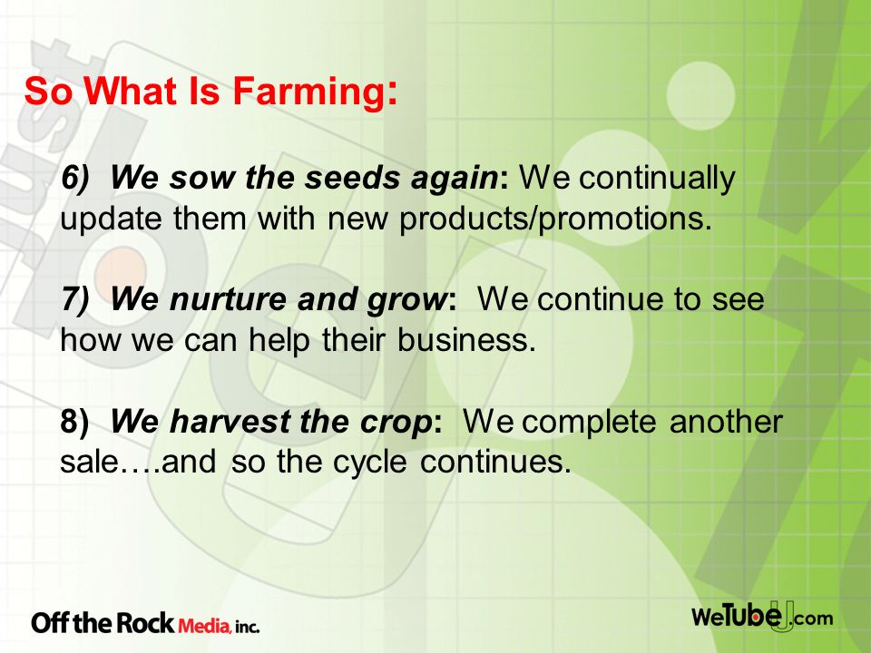 So What Is Farming : 6) We sow the seeds again: We continually update them with new products/promotions.