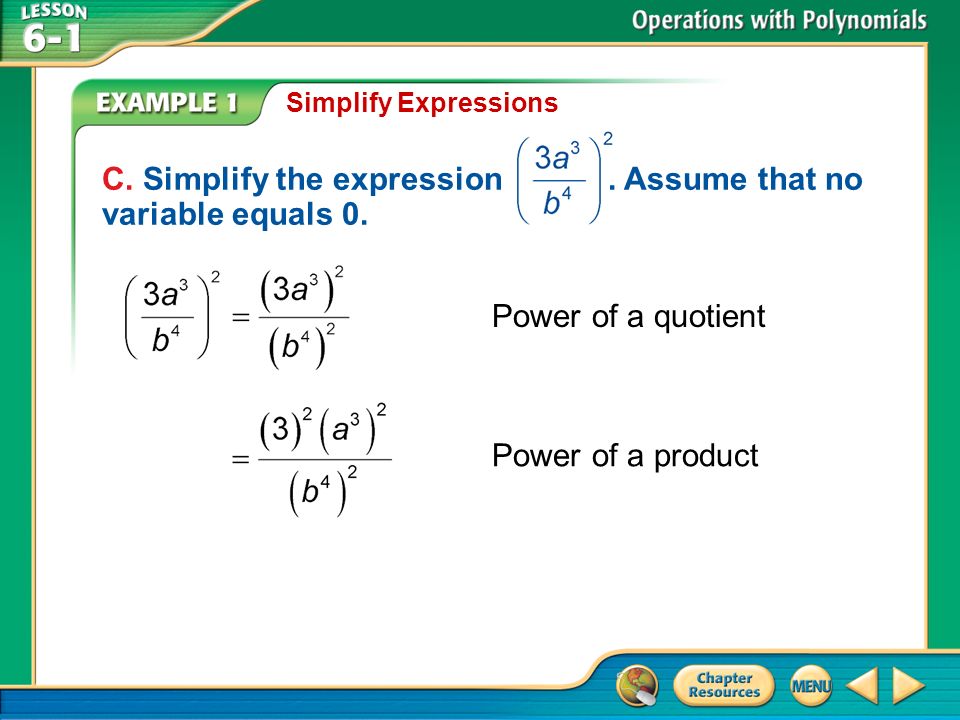 Example 1 Simplify Expressions C. Simplify the expression.
