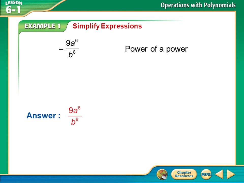 Example 1 Simplify Expressions Power of a power