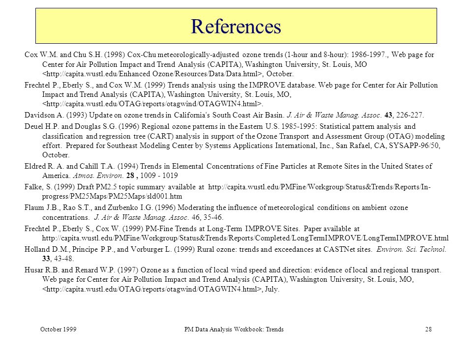 October 1999pm Data Analysis Workbook: Trends1 Quantifying Trends In Pm 