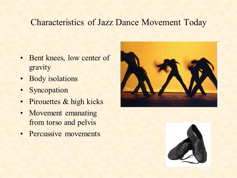 Origins of Jazz Dance Found in the rhythms and movements of African dance brought to the US by slaves.