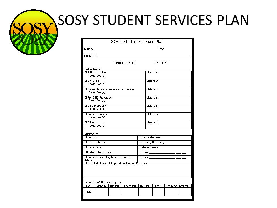 SOSY STUDENT SERVICES PLAN