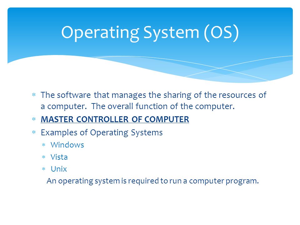  The software that manages the sharing of the resources of a computer.