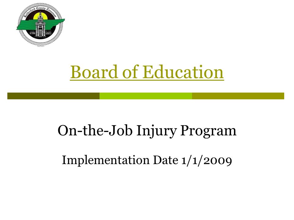 Board of Education On-the-Job Injury Program Implementation Date 1/1/2009